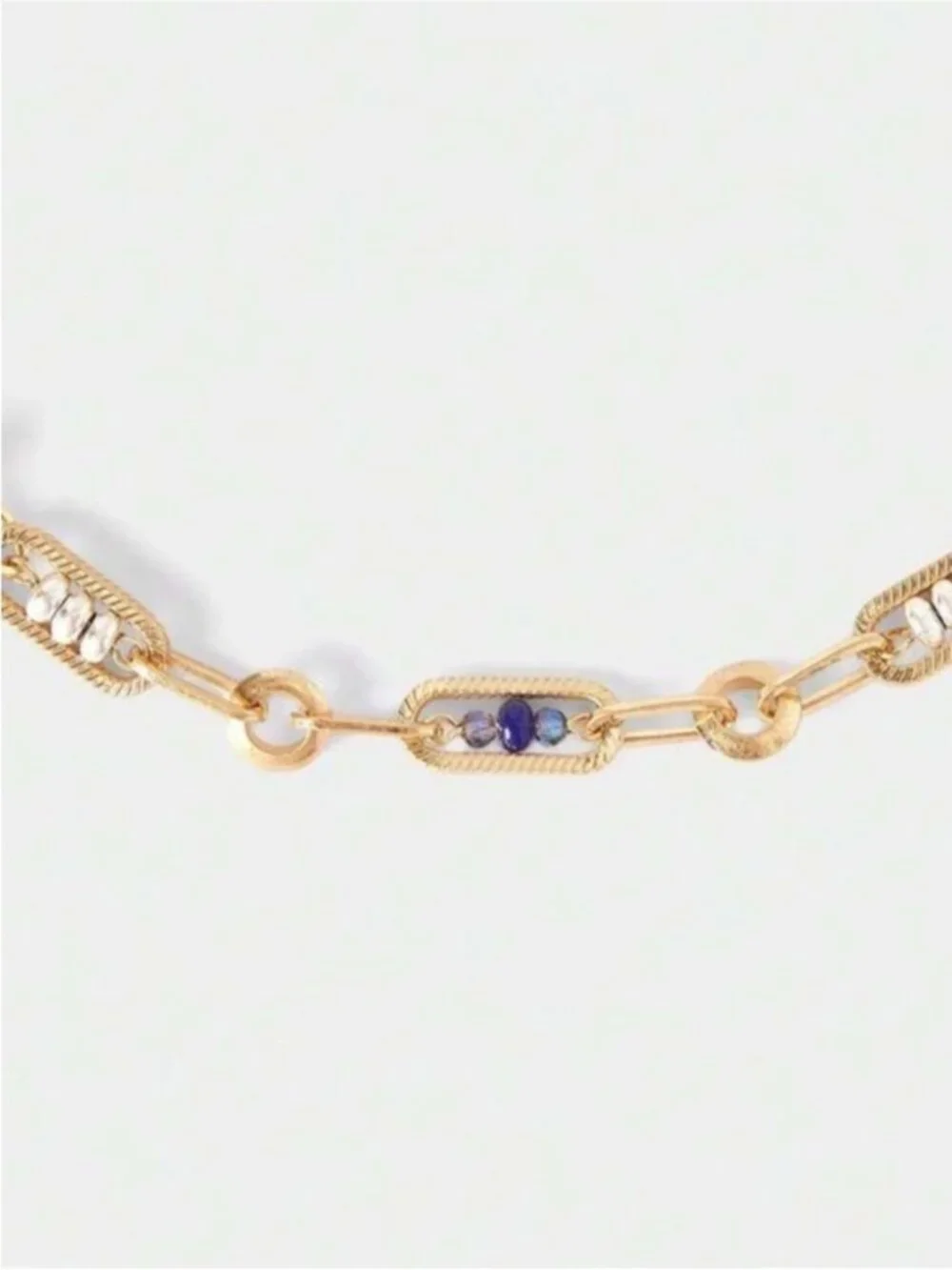 New! Gold Pearl Link Blue Beaded Necklace NWOT (4003)